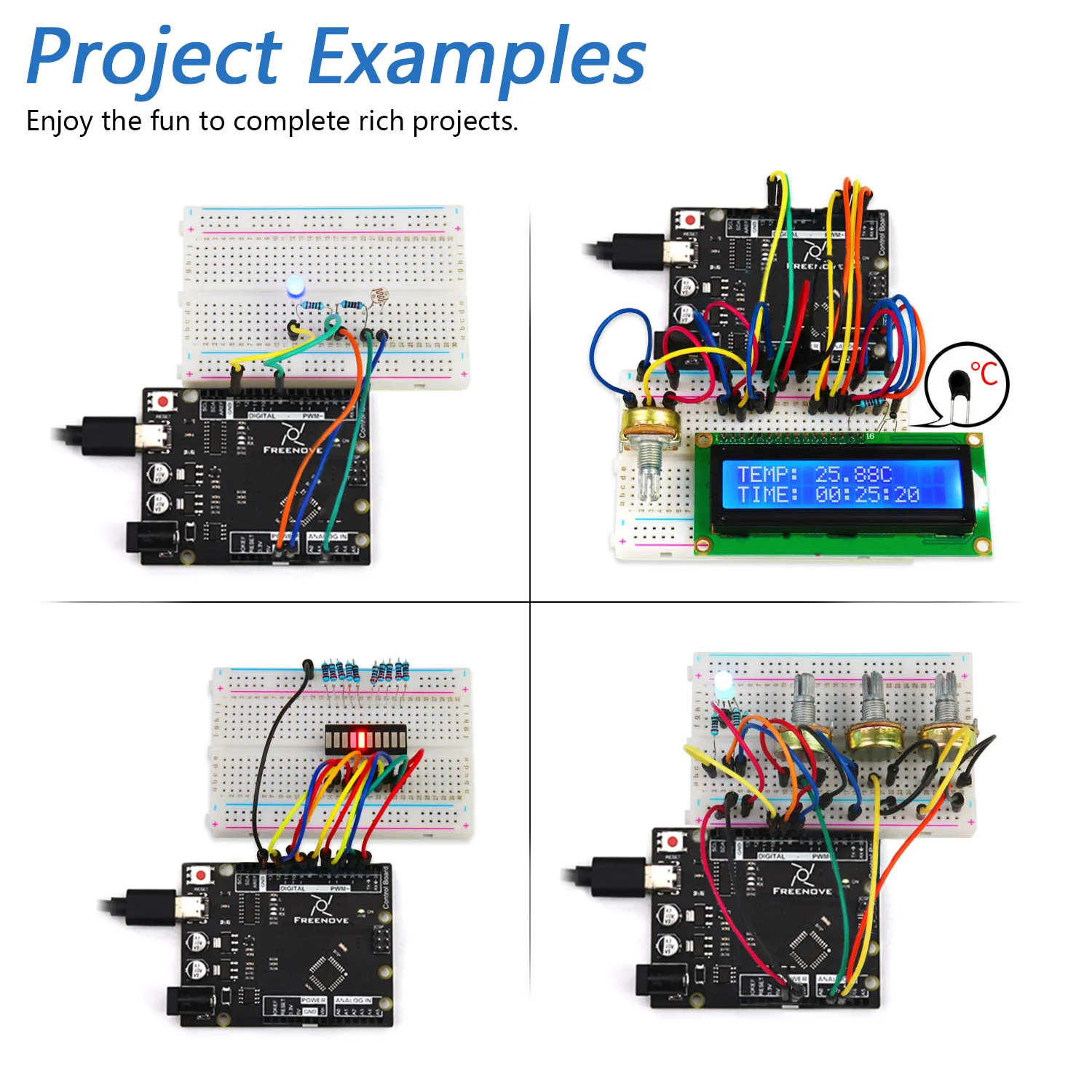 Freenove Super Starter Kit (Compatible with Arduino UNO R3), 152-Page Detailed Tutorial, 158 Items, 25 Projects - Image 4