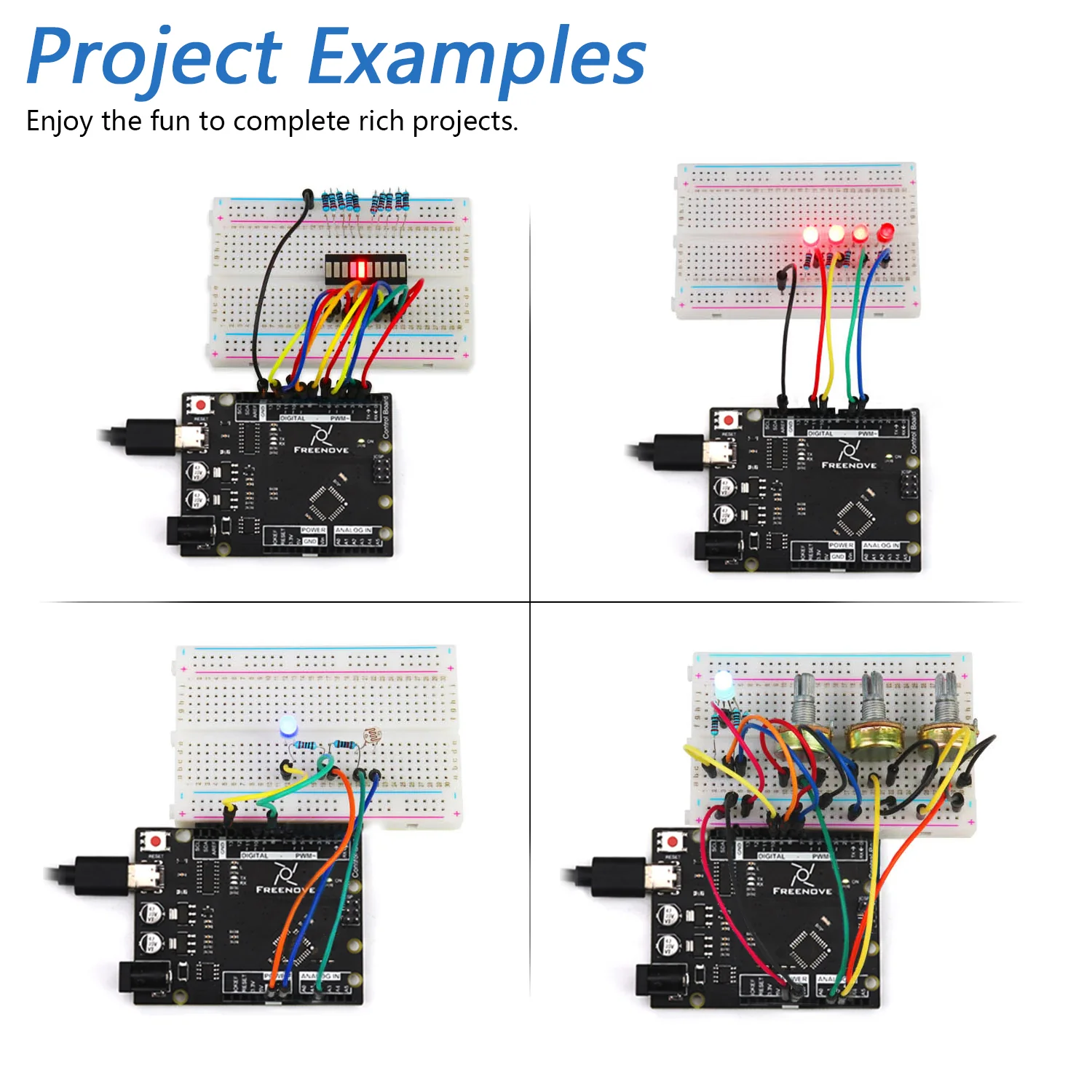 Freenove Basic Starter Kit (Compatible with Arduino UNO R3), 96-Page Detailed Tutorial, 151 Items, 19 Projects - Image 4