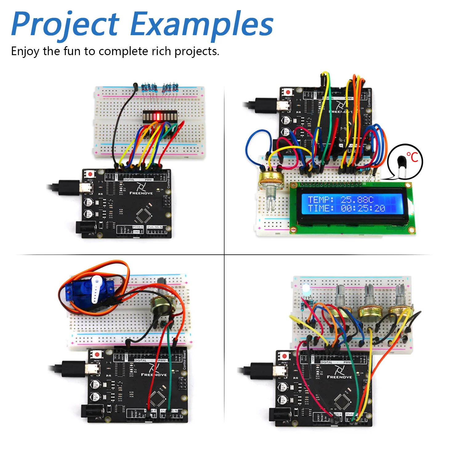 Freenove LCD 1602 Starter Kit (Compatible with Arduino UNO R3), 131-Page Detailed Tutorial, 153 Items, 23 Projects - Image 4