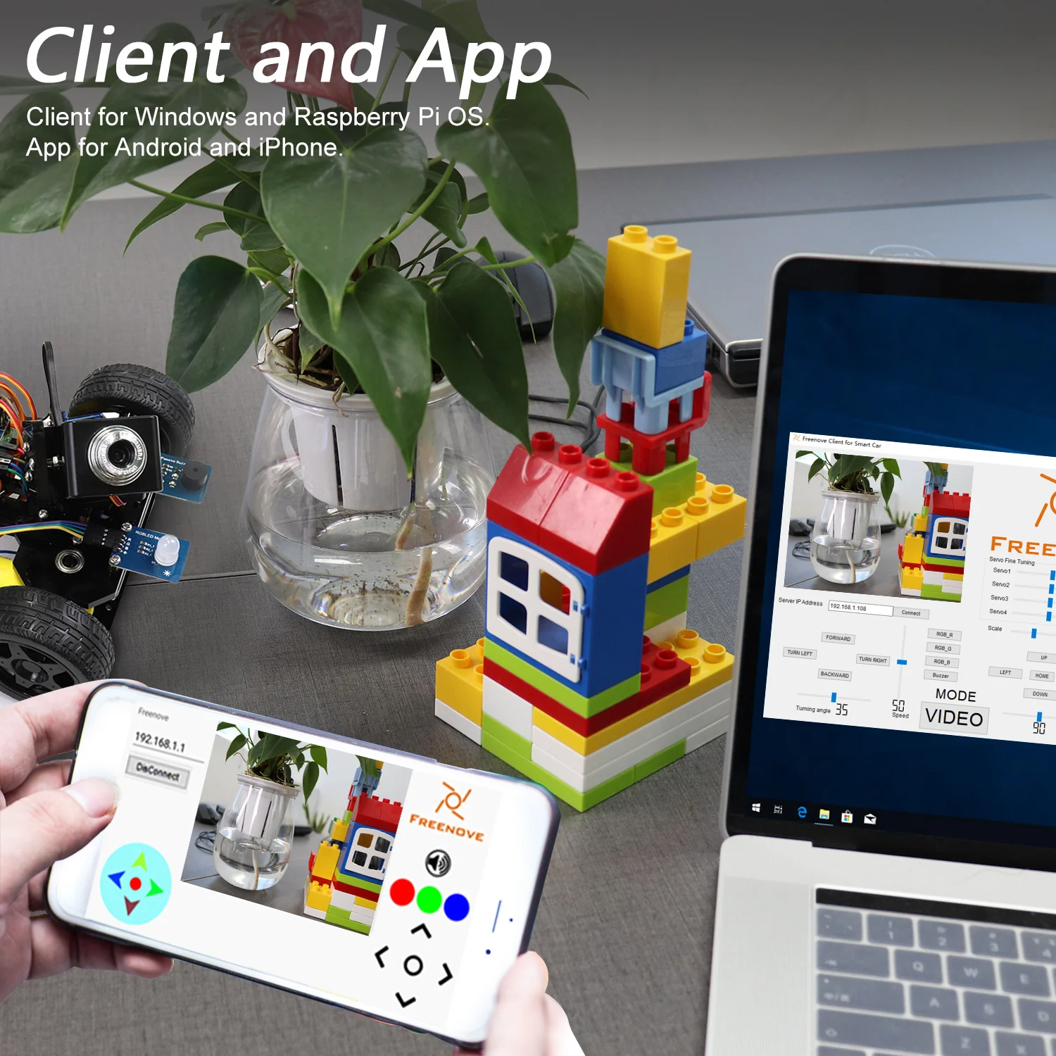 Freenove Three-Wheeled Smart Car Kit for Raspberry Pi 5 4 B 3 B+ B A+, Video Mode, Radar Mode, App Control, Ultrasonic Distance Sensor, Camera, Servo - Image 4