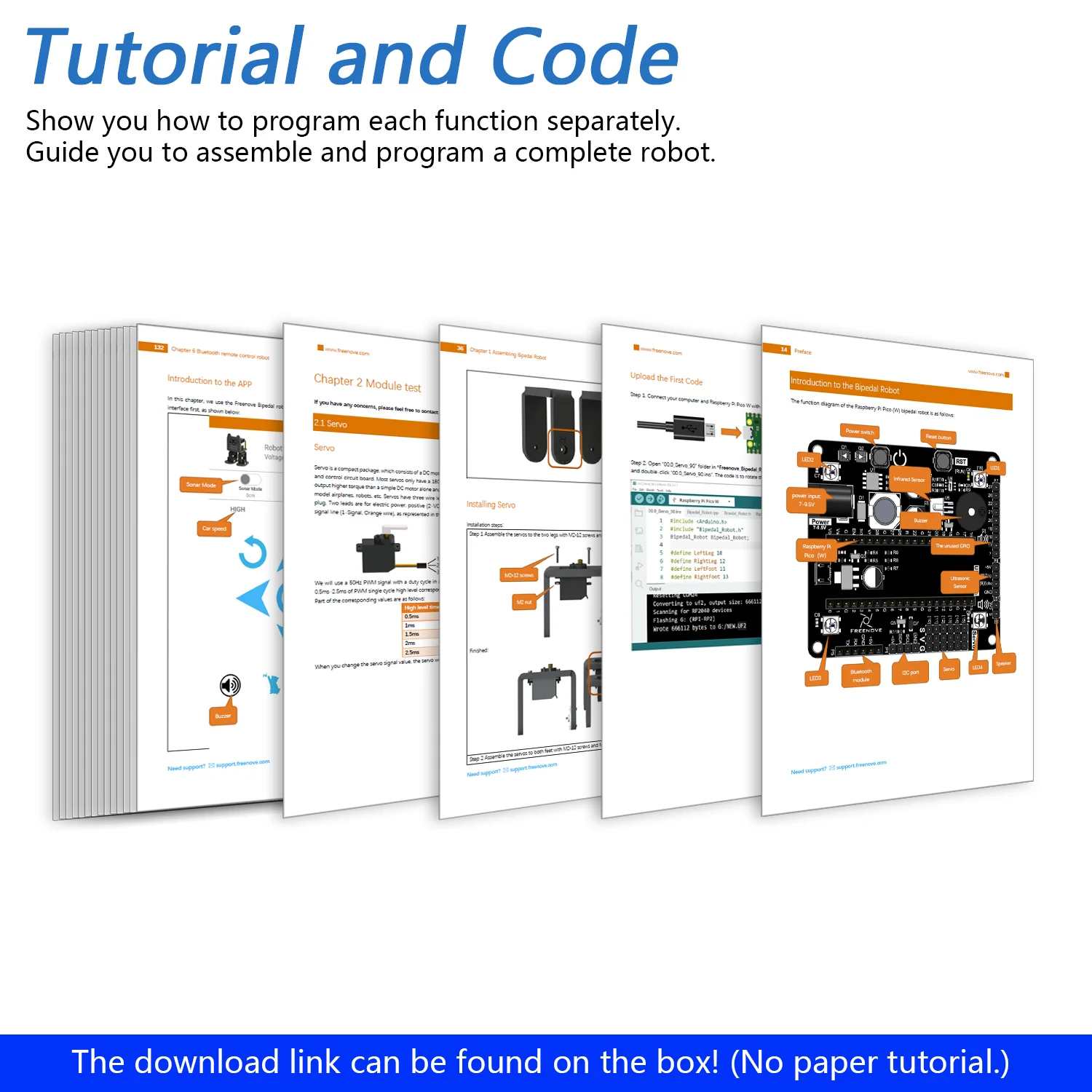 Freenove Bipedal Robot Kit for Raspberry Pi Pico W H WH, LED Matrix Expressions, Obstacle Avoidance, Colorful Lights, Buzzer, Speaker, App - Image 6