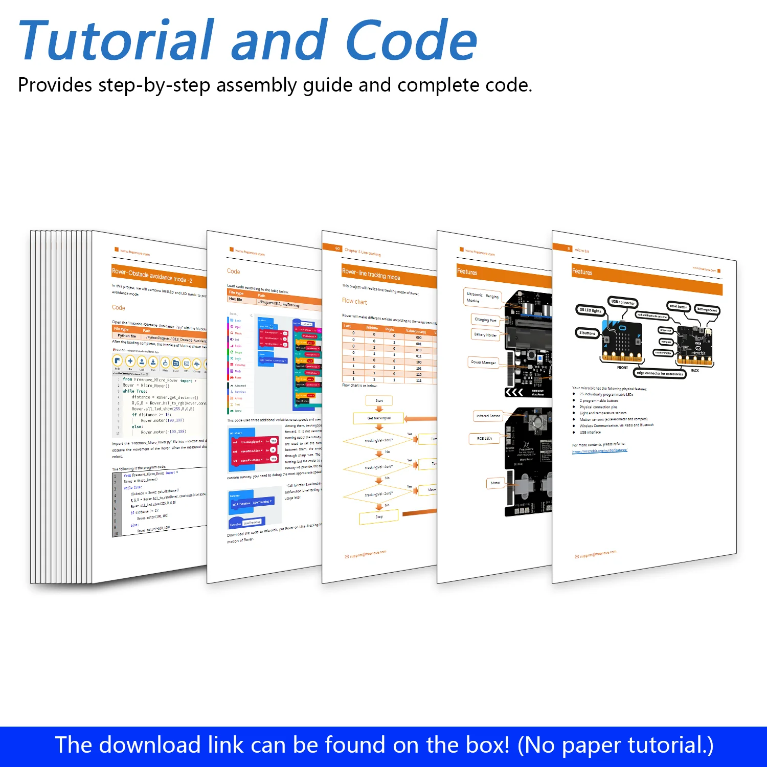 Freenove Micro:Rover Kit for BBC micro:bit V2, Obstacle Avoidance, Light-tracing, Line-tracking, Remote Control, Playing Melody, Colorful Lights, Example Projects, Blocks and Python Code - Image 6