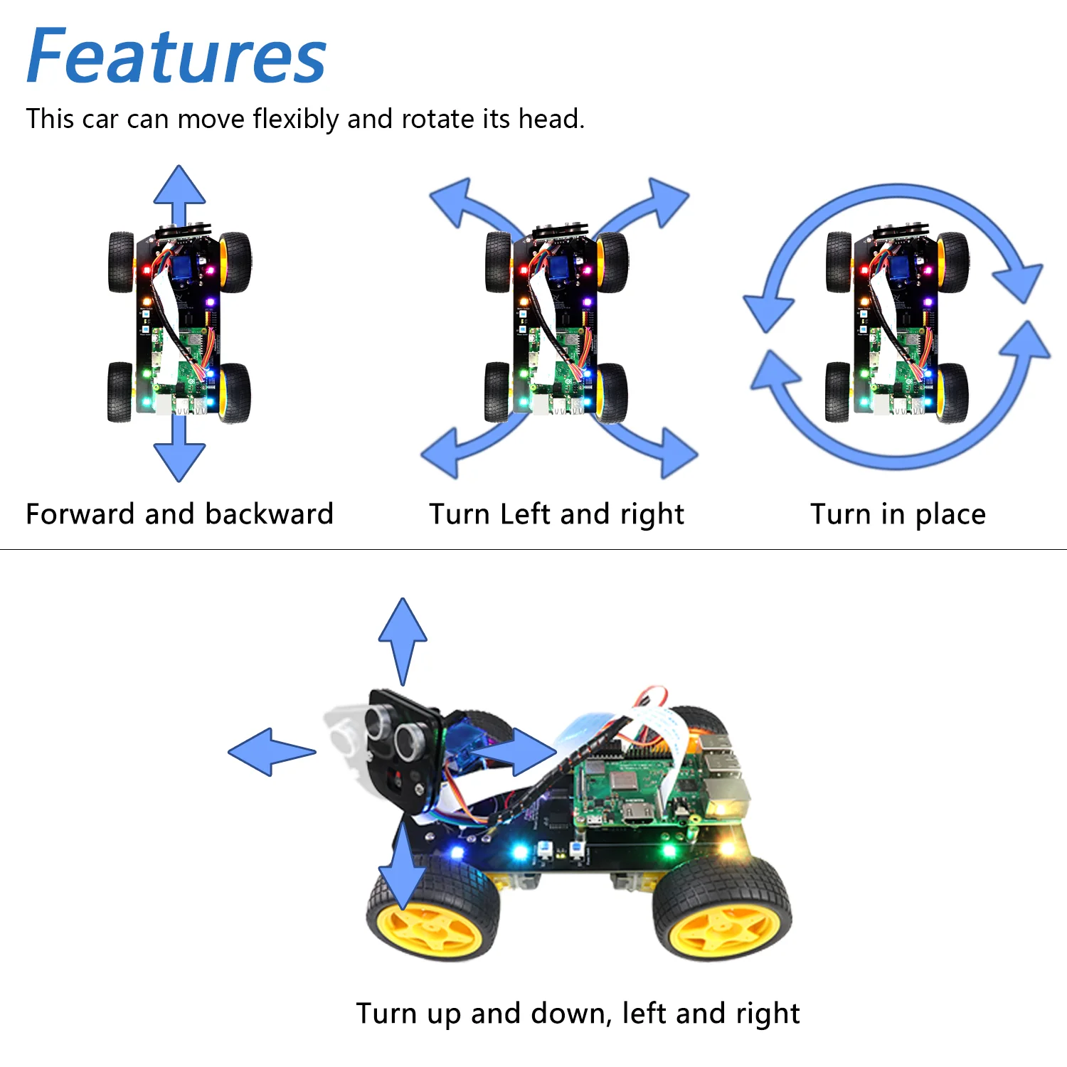 Freenove 4WD Smart Car Kit for Raspberry Pi 5 4 B 3 B+ Zero 2 W, Face Tracking, Line Tracking, Light Tracing, Obstacle Avoidance, App Control, Camera, Servo - Image 3