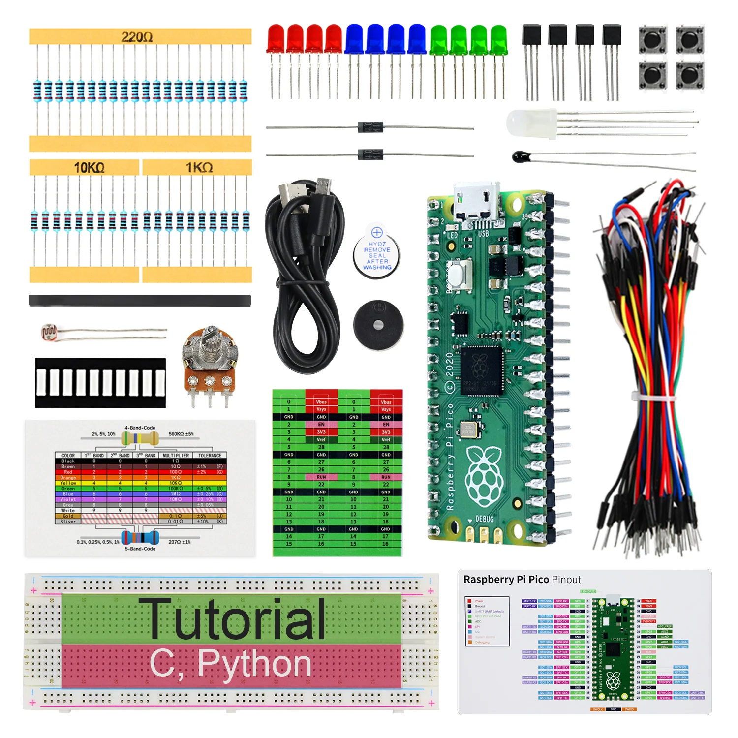 Freenove Basic Starter Kit for Raspberry Pi Pico 1 2 W H WH, 386-Page Detailed Tutorial, 142 Items, 55 Projects, Python C Code - Image 10