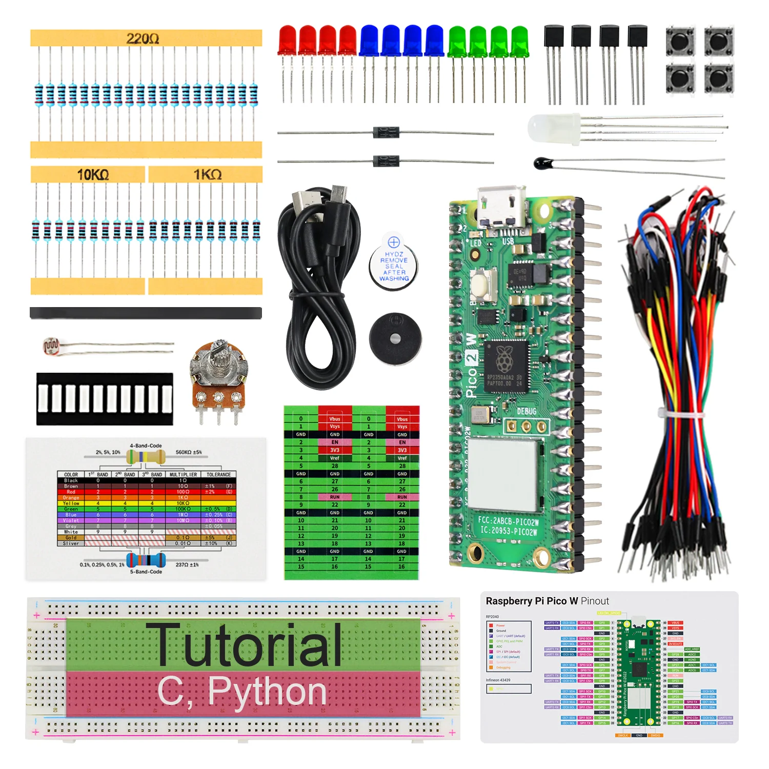 Freenove Basic Starter Kit for Raspberry Pi Pico 1 2 W H WH, 386-Page Detailed Tutorial, 142 Items, 55 Projects, Python C Code - Image 8