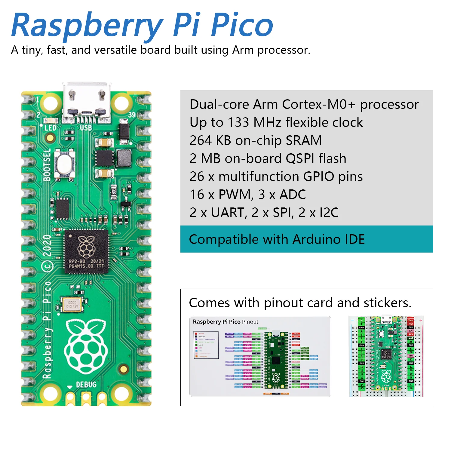 Freenove Raspberry Pi Pico 1 W H WH Board Pre-Soldered Header, Dual-core Arm Cortex-M0+ Microcontroller, Development Board, Python C Java Code, Tutorial Example Projects - Image 4