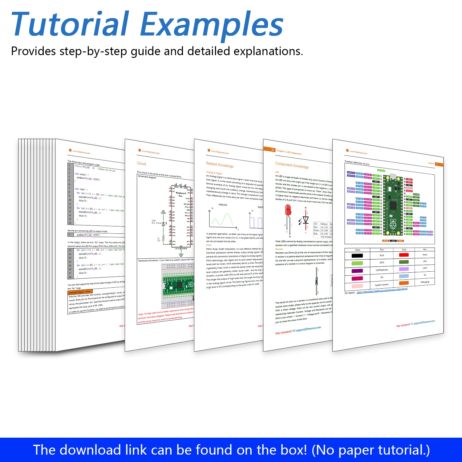 Freenove Raspberry Pi Pico 1 W H WH Board Pre-Soldered Header, Dual-core Arm Cortex-M0+ Microcontroller, Development Board, Python C Java Code, Tutorial Example Projects - Image 6