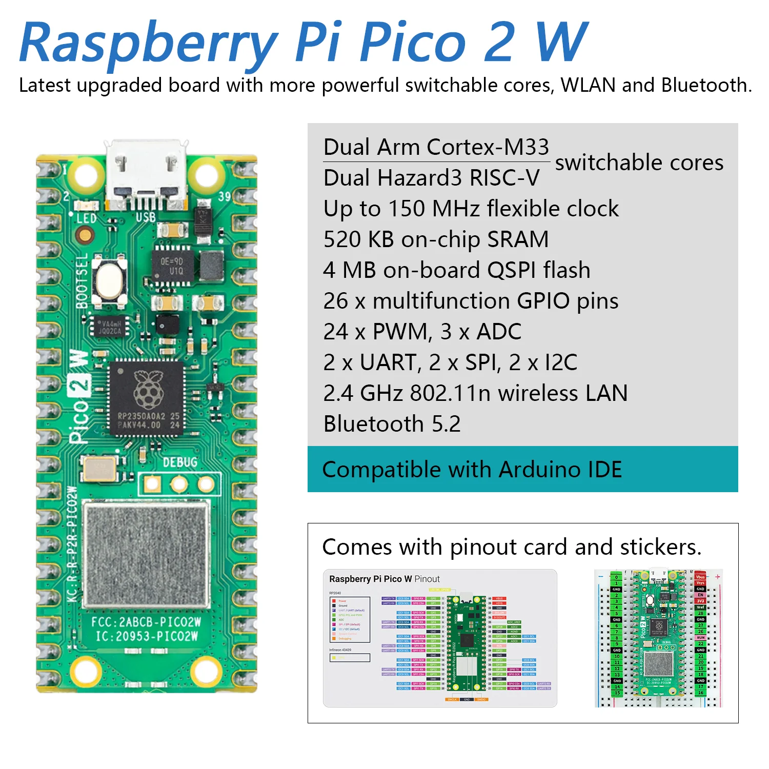 Freenove Raspberry Pi Pico 2 W H WH Board Pre-Soldered Header, Dual Arm Cortex-M33 and Dual Hazard3 RISC-V Microcontroller, Development Board, Tutorial Example Projects - Image 3