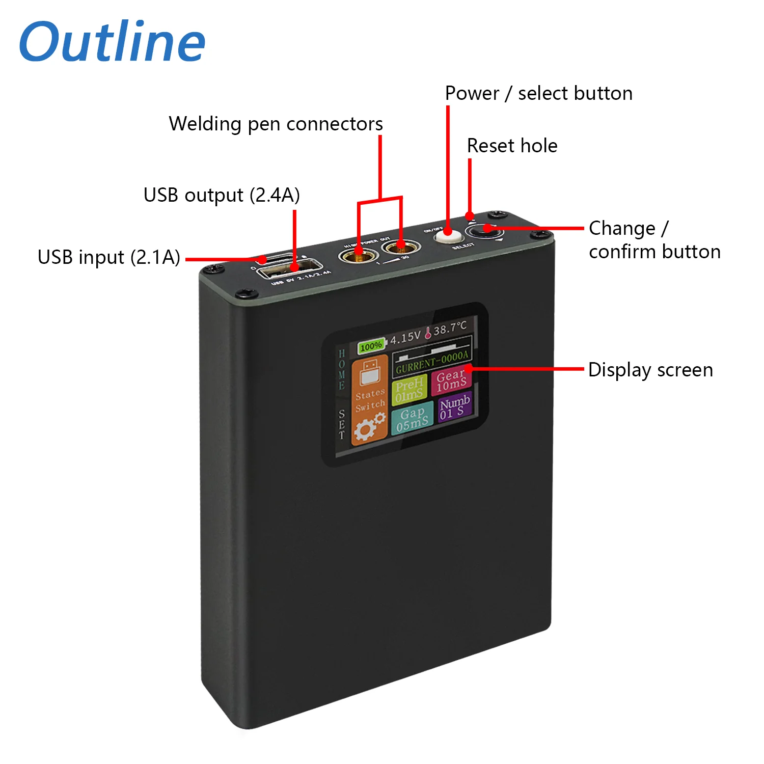 Freenove Portable Spot Welder with Colorful Screen USB Output, Adjustable Handheld Mini Machine, Lithium Battery Plate Welding, 0.1-0.15mm Nickel Strip - Image 6